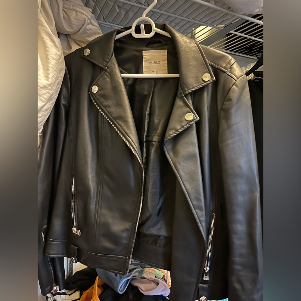 Pull & bear black leather jacket